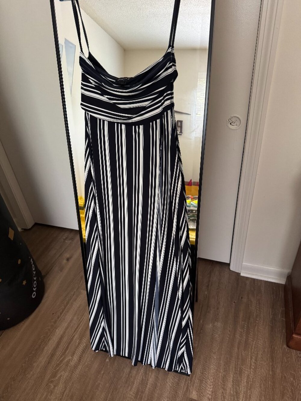 Banana Republic XS Navy Blue and White Striped Strapless Maxi Dress